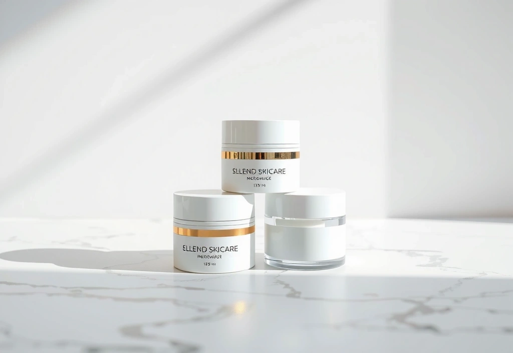 Minimalist skincare product jars arranged elegantly with clean lines